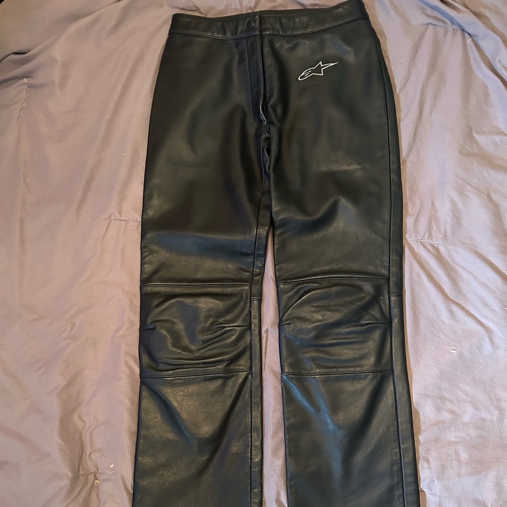 Alpinestars Black Leather Pants with Logo